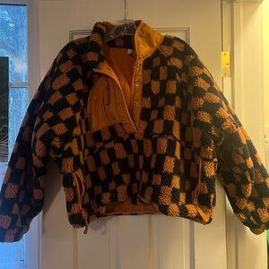 FP Movement by Free People Checkered Sweatshirt - Black and Orange